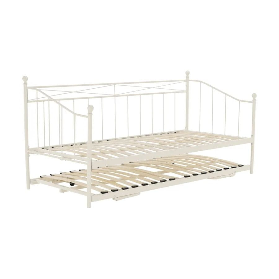 KONDELA Kovová rozkladacia posteľ s prístelkou Zarola 90x200 cm - biela