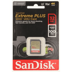 SanDisk Extreme PLUS 32 GB SDHC Memory Card 100 MB/s a 60 MB/s, UHS-I, Class 10, U3, V30