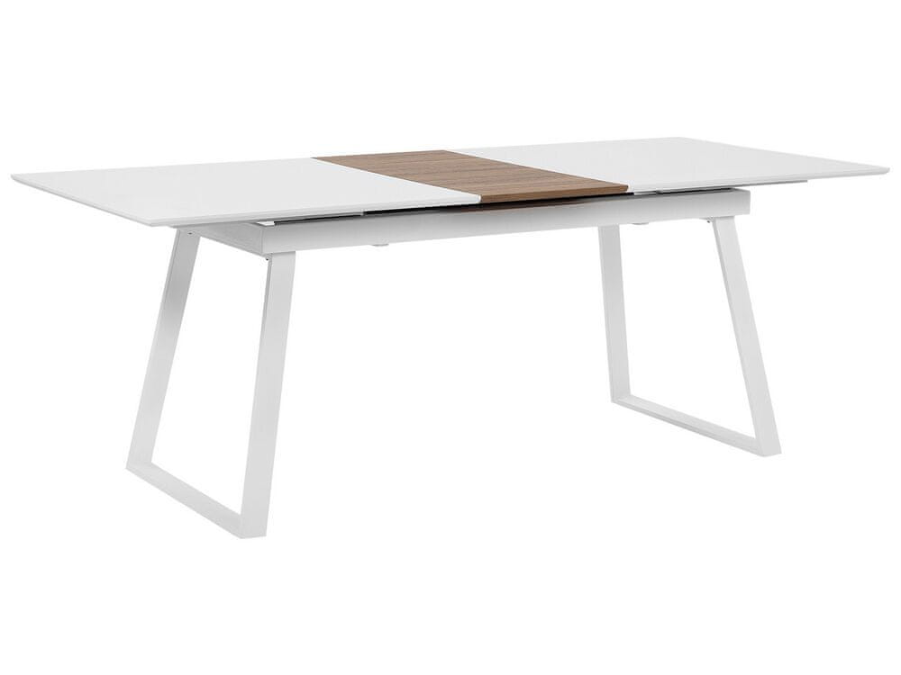 Beliani Rozkladací jedálenský stôl 160/200 x 90 cm biela/svetlé drevo KALUNA