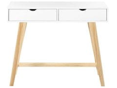 Beliani Konzolový stolík s 2 zásuvkami biela/svetlé drevo SULLY