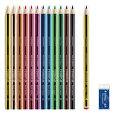 Staedtler Farebné pastelky "Noris Club" sada+grafitová ceruzka a guma, 12 farieb, šesťhranné 61 SET6