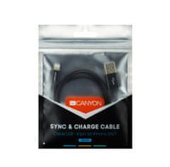 Canyon Nabíjací kábel Lightning USB pre iPhone 5/6/7, opletený, kovový plášť, 1 meter, čierna