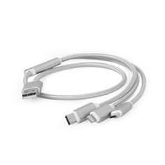 Gembird kábel nabíjací 3v1 splitter, Lightning (M) / microUSB (M) / USB-C (M) na USB 2.0 (M), 1 m, strieborný