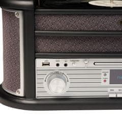Denver MRD-51BLACK Hudobný retro systém v drevenej skrini s gramofónom, CD, USB, kazetou a rádiom FM aj DAB