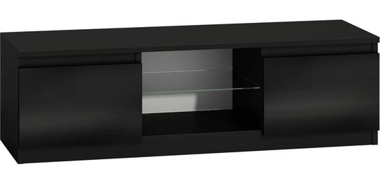 Topeshop Televizní stolek DELUKO se skleněnou policí 140 cm černý lesk
