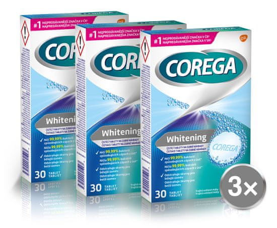 Corega Whitening Antibakteriálne tablety pre čistenie zubných náhrad 3x30ks