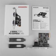 AXAGON PCEA-S2N, PCIe radič - 2x sériový port (RS232) 250 kbps, vr. LP