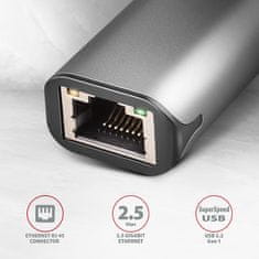 AXAGON ADE-25RC SUPERSPEED USB-C 3.2 Gen 1 2.5 Gigabit Ethernet 10/100/1000/2500 Mbit adaptér