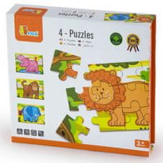 Viga Toys Drevené puzzle Safari zvieratá skladačka 4 obrázky