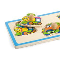 Viga Toys Drevené puzzle s kolíkom Vozidlá