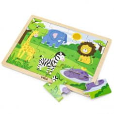 Viga Toys Drevené puzzle Safari 16 dielikov