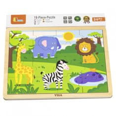 Viga Toys Drevené puzzle Safari 16 dielikov