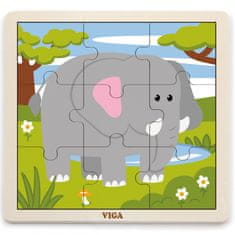Viga Toys Handy Drevené puzzle so slonom 9 dielikov