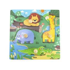 Viga Toys Drevené puzzle s kolíčkami Divoké zvieratá