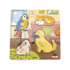 Viga Toys Drevené puzzle s kolíčkami Domáce zvieratá