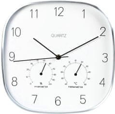 SEGNALE Nástenné hodiny s teplomerom a vlhkomerom 28,5 cm strieborný rám