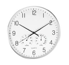 SEGNALE Nástenné hodiny s teplomerom a vlhkomerom 38 cm strieborný rám