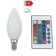 Diolamp SMD LED žiarovka matná Candle C37 4W/230V/E14/RGB+3000K/300Lm/120°/Dim/diaľkový ovládač