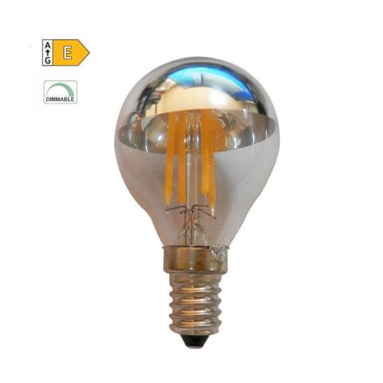 Diolamp LED Filament zrkadlová žiarovka 5W/230V/E14/2700K/620Lm/180°/DIM, strieborný vrchlík