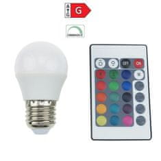 Diolamp SMD LED žiarovka matná Ball P45 4W/230V/E27/RGB+3000K/300Lm/120°/Dim/diaľkový ovládač