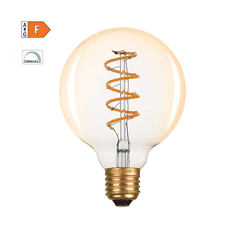 Diolamp LED Spiral Filament žiarovka Globe G95 Amber 4W/230V/E27/1800K/270Lm/360°/Dim