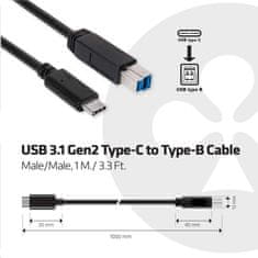 Club 3D Kábel USB 3.1 typ C Gen2 na USB typ B (M/M), 1m CAC-1524 - rozbalené
