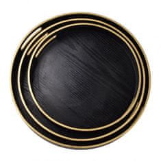 Mondex Súprava 3 okrúhlych podnosov Blanche čierno-zlatá