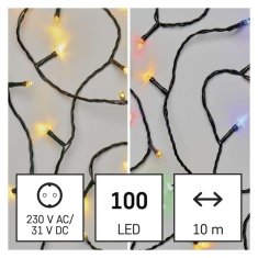 EMOS EMOS LED vianočná reťaz 2v1, 10 m, vonkajšia aj vnútorná, teplá biela/multicolor, programy D4AH01