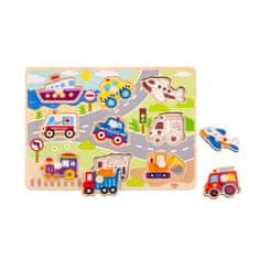 Tooky Toy Drevené Montessori puzzle Dopravné prostriedky so zodpovedajúcimi kolíkmi