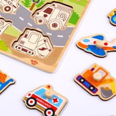 Tooky Toy Drevené Montessori puzzle Dopravné prostriedky so zodpovedajúcimi kolíkmi