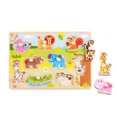 Tooky Toy Montessori drevené puzzle Zvieratká so zodpovedajúcimi kolíčkami