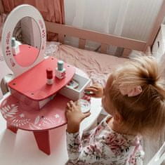 Tooky Toy Ružový drevený kozmetický pult so zrkadlom