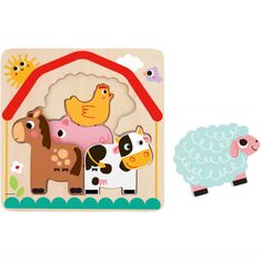 Tooky Toy Montessori drevené puzzle Viacvrstvové dosky Zvieratká na farme 7 el.