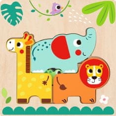 Tooky Toy Montessori drevené puzzle Viacvrstvové dosky Lesné zvieratá 7 el.