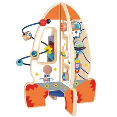 Tooky Toy Veľká drevená vzdelávacia hračka Multifunkčná raketa