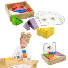Masterkidz Drevené detské farebné bloky a poháre Trojuholníky Montessori hra