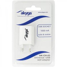 Akyga Sieťová USB nabíjačka 240V 1000mA 1xUSB biela