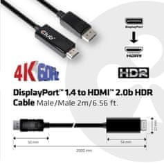 Club 3D Adaptér aktívny DisplayPort 1.4 na HDMI 2.0b (M/M) CAC-1082, 2 m
