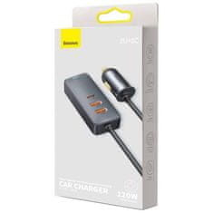BASEUS CCBT-A0G Rýchla Nabíjačka do Autá s Predlžovacím Káblom 120W 2x USB + 2x USB-C Gray