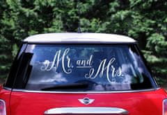 PartyDeco Nálepky na svadobné auto Mr and Mrs Biele