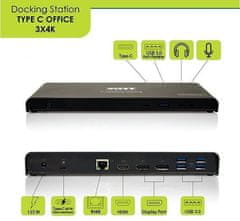 Port Designs PORT CONNECT Dokovacia stanica USB-C 9v1 3x4K, 2x Display Port, HDMI, 3x USB, USB-C, Ethernet, jack