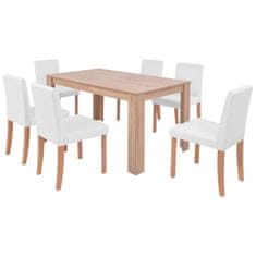 Vidaxl Jedálenský stôl a stoličky, 7 ks, umelá koža a dubové drevo, krémové