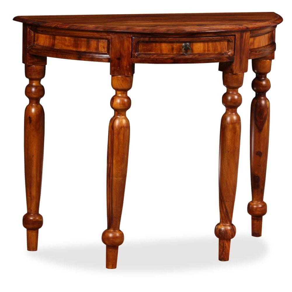 Vidaxl Polkruhový príručný stolík, masívne sheeshamové drevo, 90x40x76 cm
