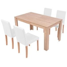 Vidaxl Jedálenský stôl a stoličky, 5 ks, umelá koža, dubové drevo, krémové