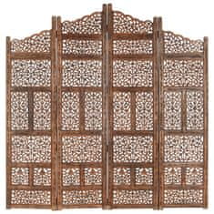 Vidaxl Ručne vyrezávaný 4-panelový paraván hnedý 160x165 cm mangovníkový masív