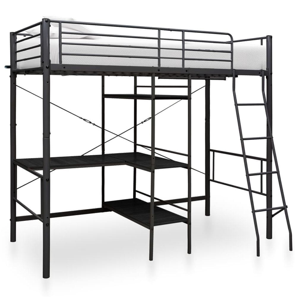 Petromila vidaXL Poschodová posteľ s rámom stola čierna 90x200 cm kovová