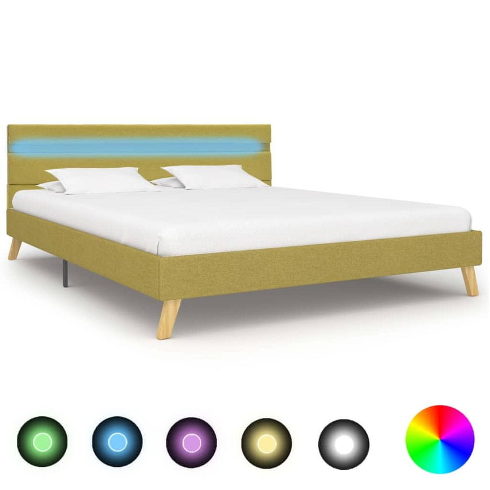 Vidaxl Rám postele s LED svetlom zelený 120x200 cm látkový