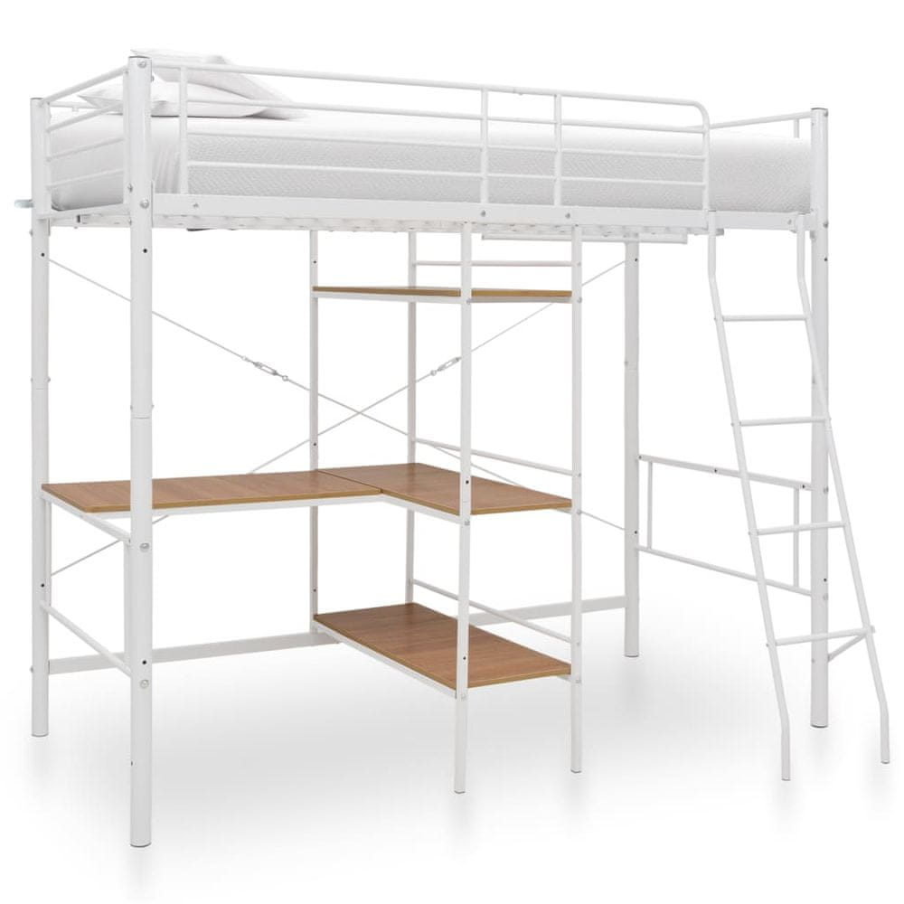 Petromila vidaXL Poschodová posteľ s rámom stola biela 90x200 cm kovová