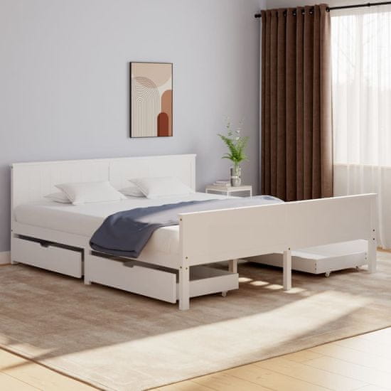Vidaxl Rám postele so 4 zásuvkami, biely, borovicové drevo, 200x200 cm