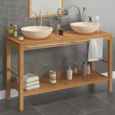 Vidaxl Kúpeľňová skrinka s 2 umývadlami, krémový mramor, teakové drevo